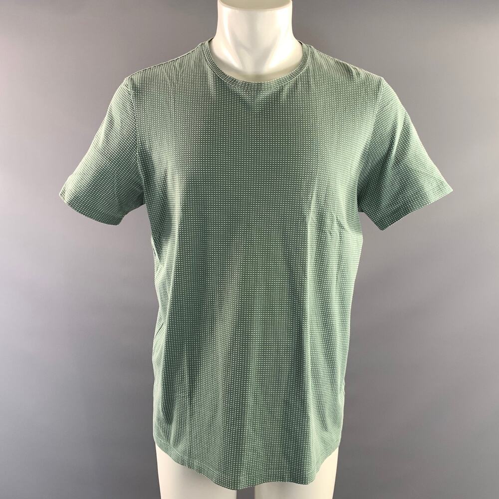 THEORY Size XL Green White Speckled Cotton Scoop Neck T shirt